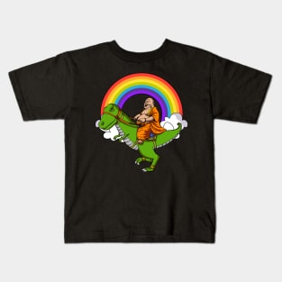 Buddha Riding T-Rex Dinosaur Kids T-Shirt